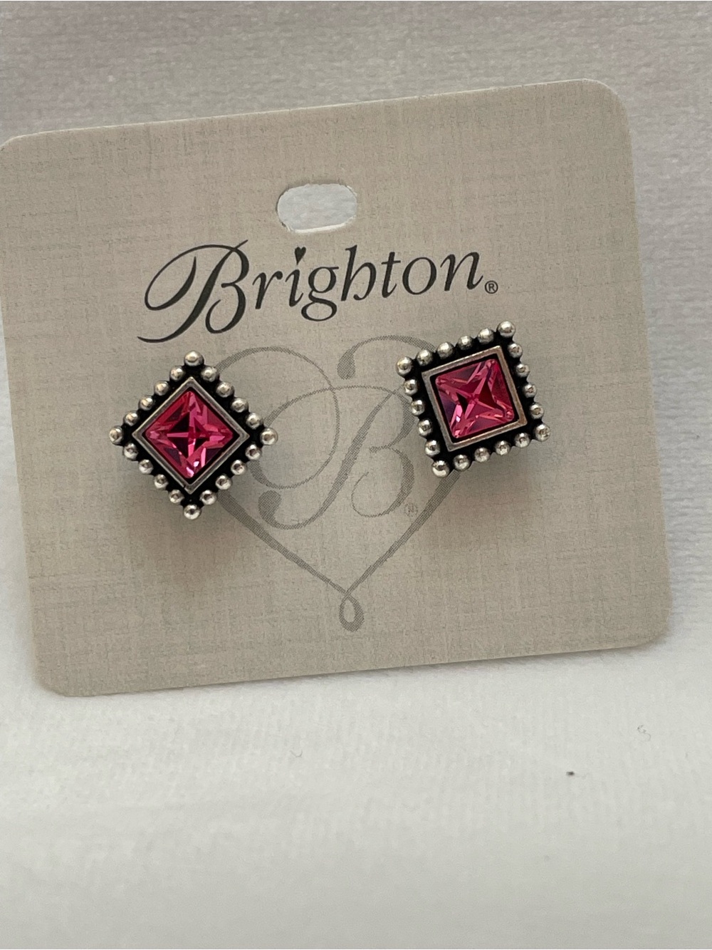 Brighton Hot Pink/Rose Crystal Square Stud Earrings
